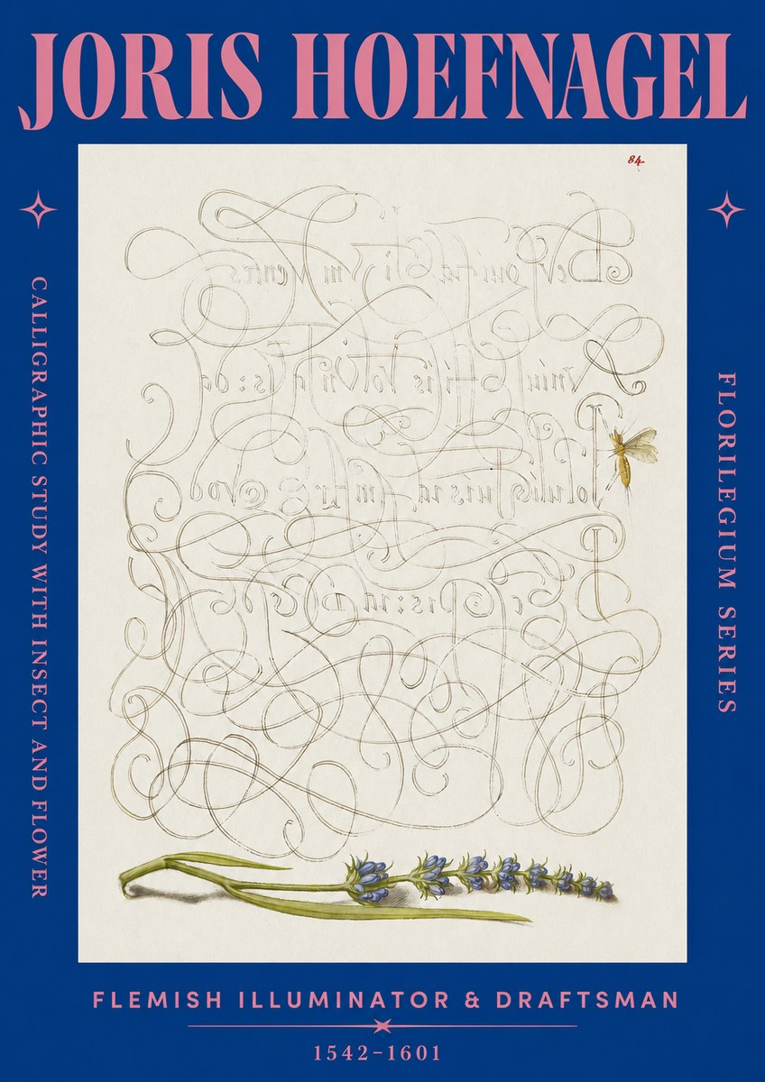 Joris Hoefnagel Calligraphic Study with Insect and Flower No2 - Póster
