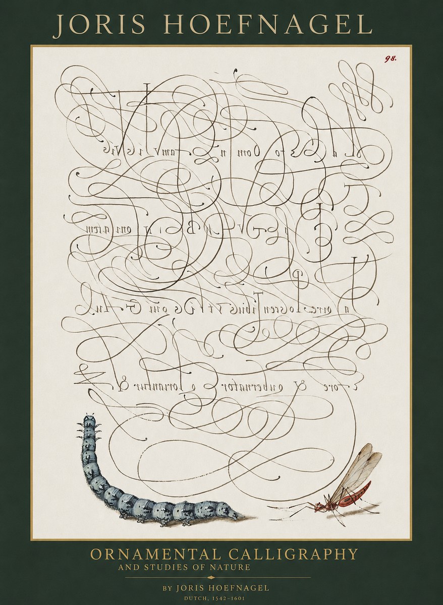 Joris Hoefnagel Ornamental Calligraphy and Studies of Nature No1 - Póster
