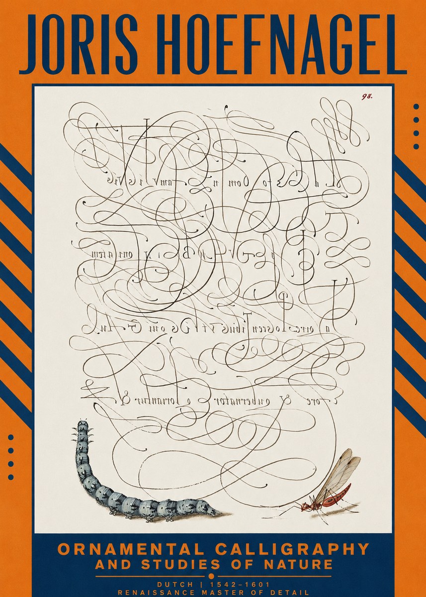 Joris Hoefnagel Ornamental Calligraphy and Studies of Nature No2 - Póster