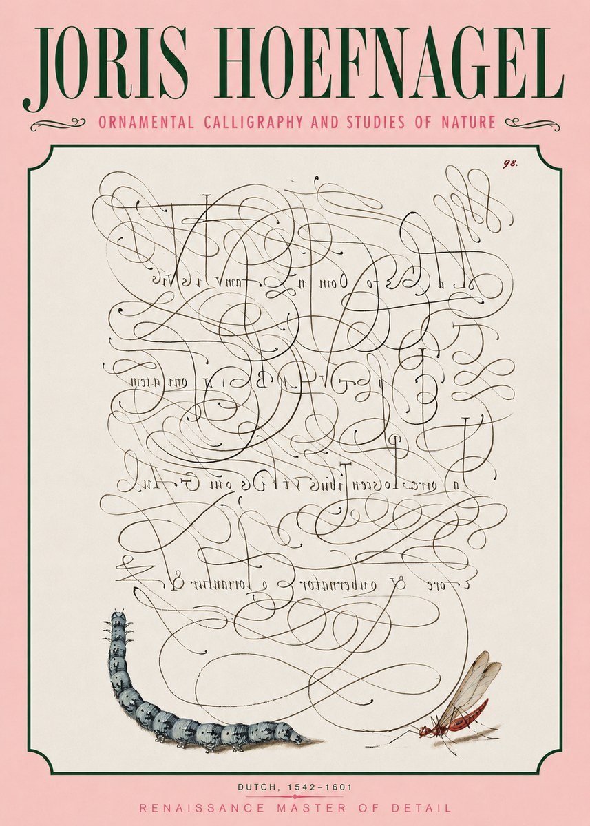 Joris Hoefnagel Ornamental Calligraphy and Studies of Nature No3 - Póster