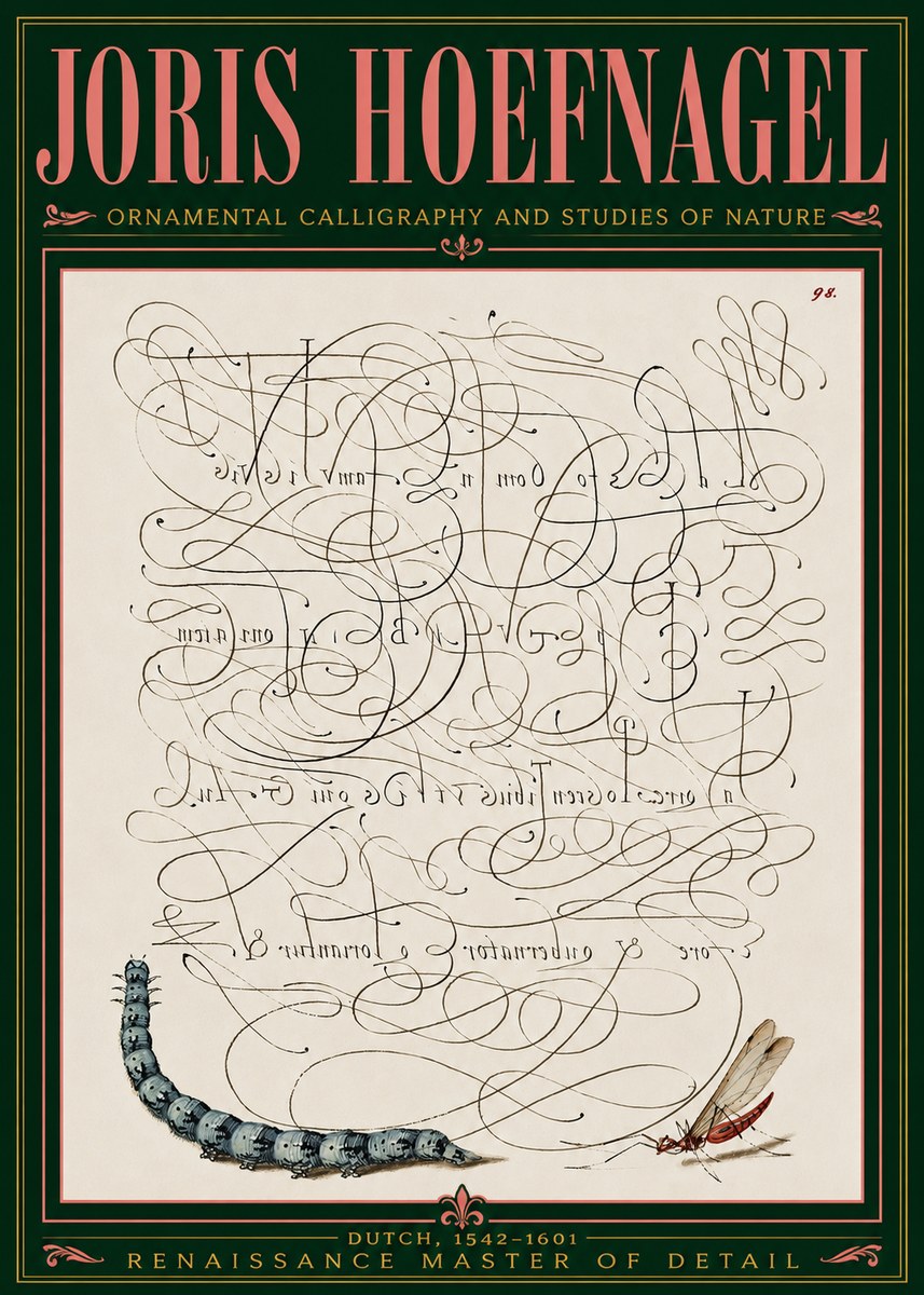 Joris Hoefnagel Ornamental Calligraphy and Studies of Nature No5 - Póster