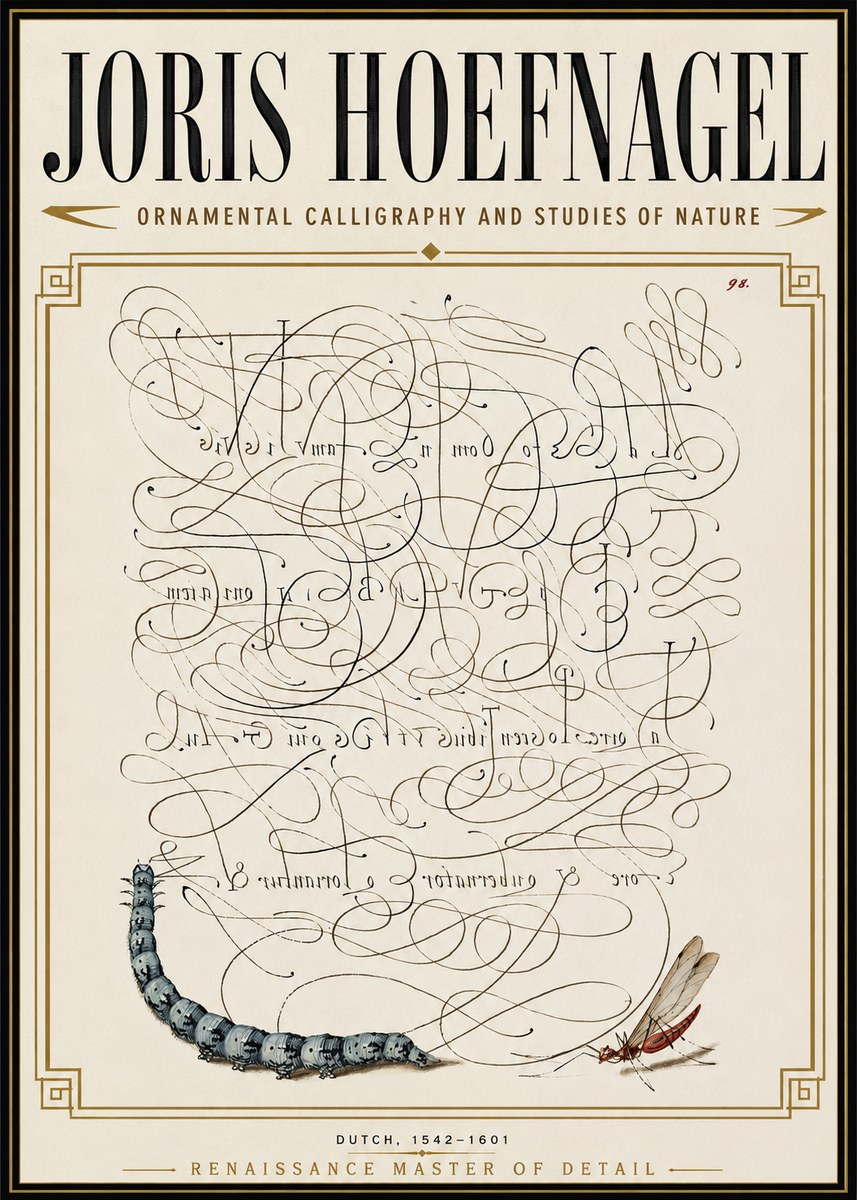 Joris Hoefnagel Ornamental Calligraphy and Studies of Nature No6 - Póster