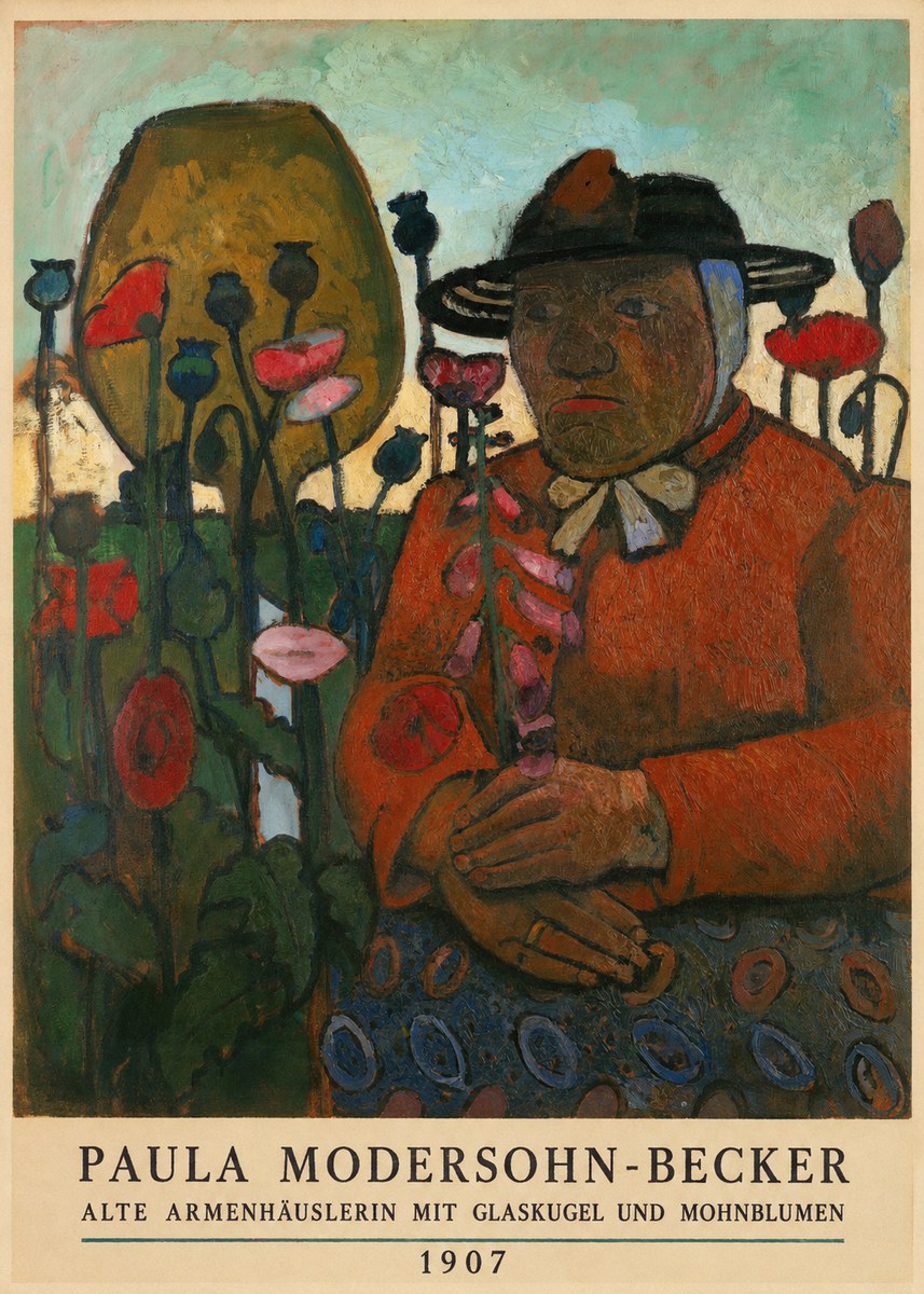 Paula Modersohn-Becker Alte Armenhäuslerin Mit Glaskugel Und Mohnblumen No5 - Póster