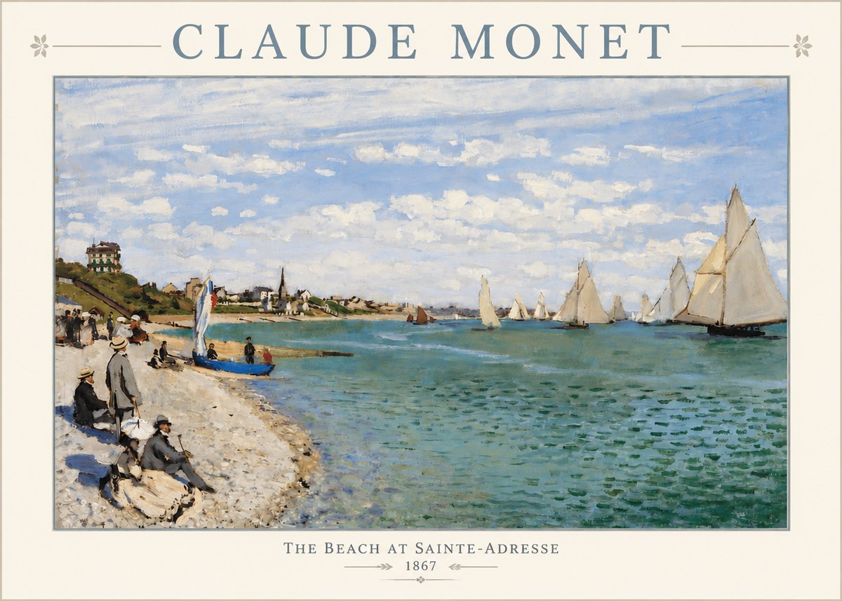Monet The Beach at Sainte-adresse IV No3 - Póster