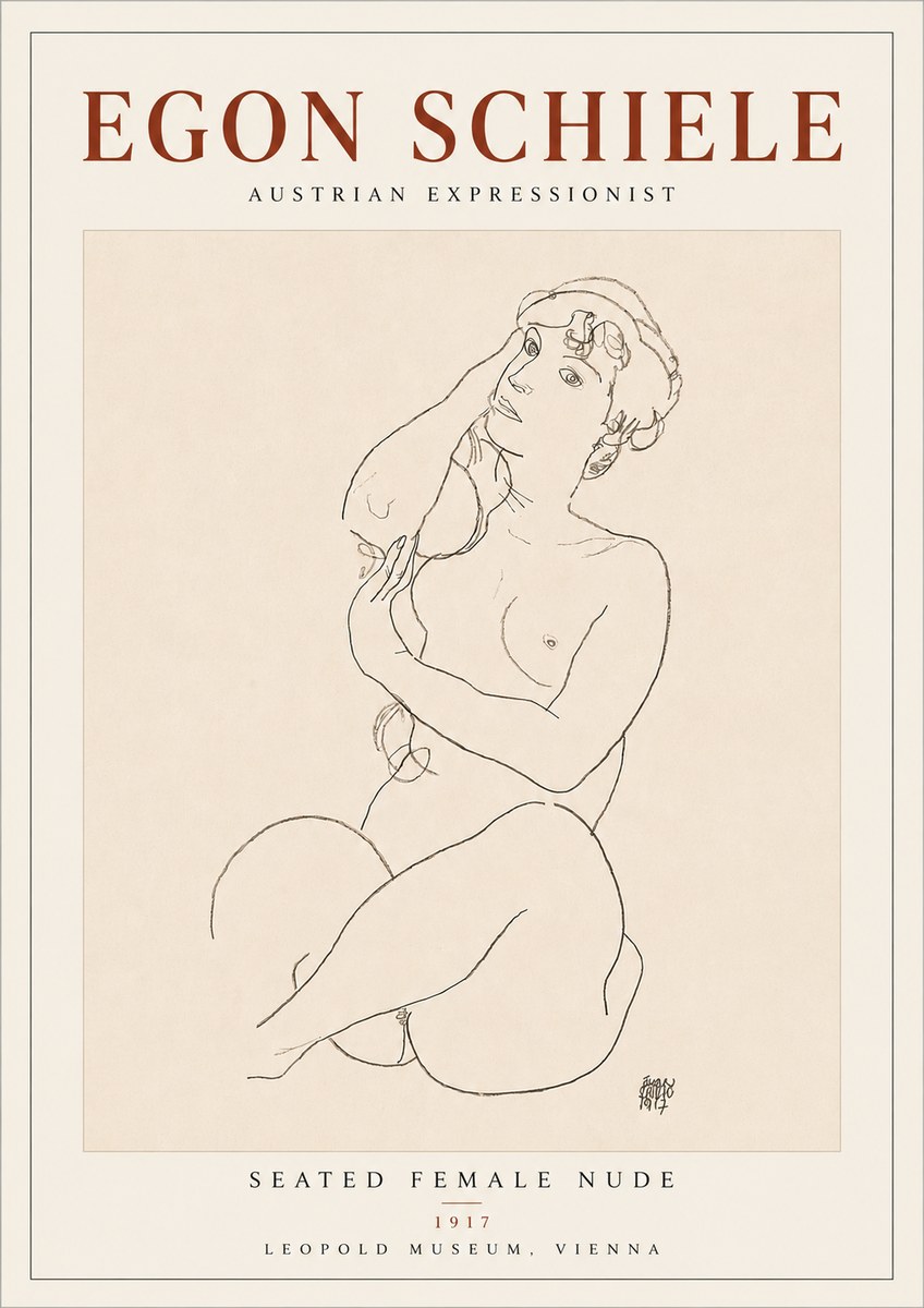 Schiele Seated Female Nude No4 - Póster
