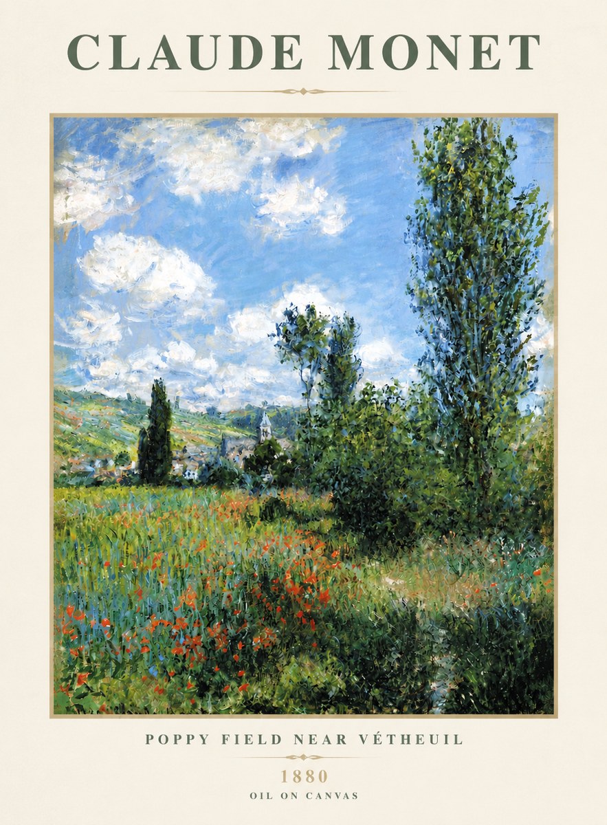 Monet Poppy Field Near Vétheuil No3 - Póster