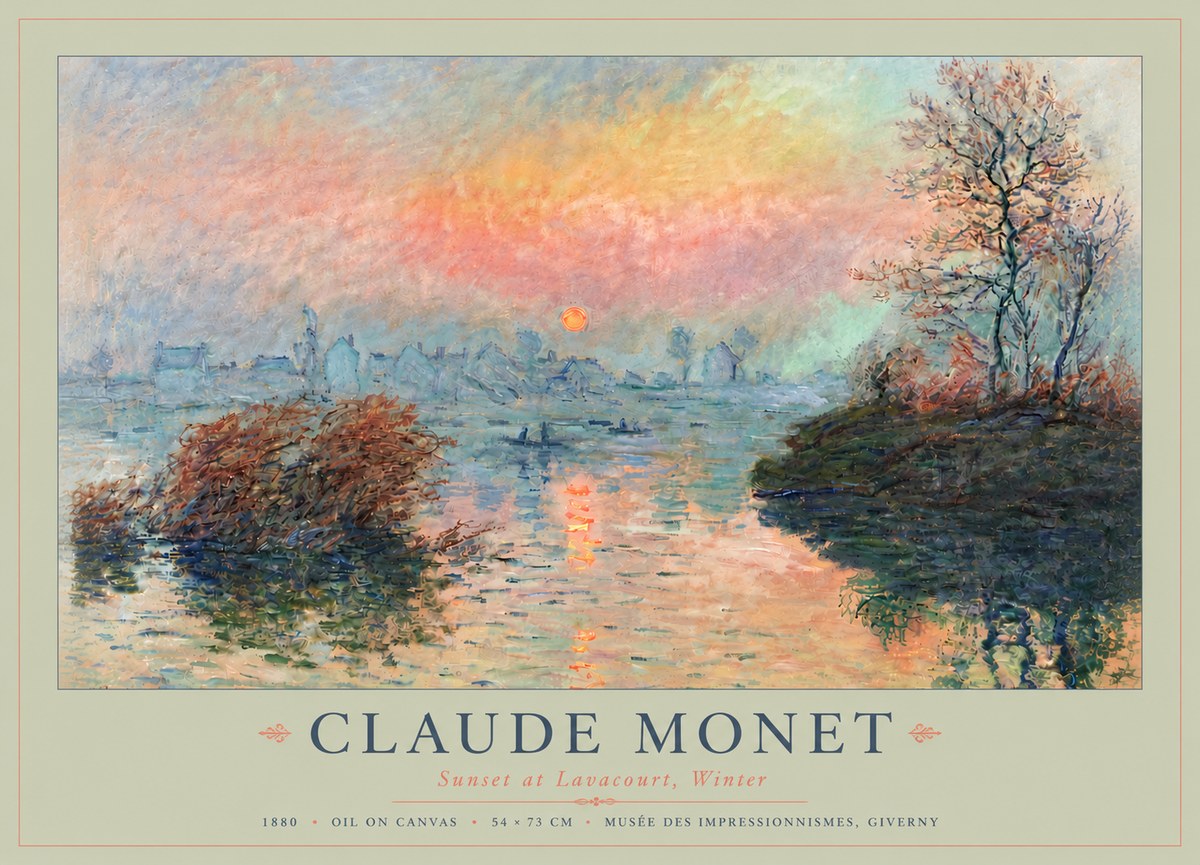 Monet Sunset at Lavacourt, Winter No4 - Póster