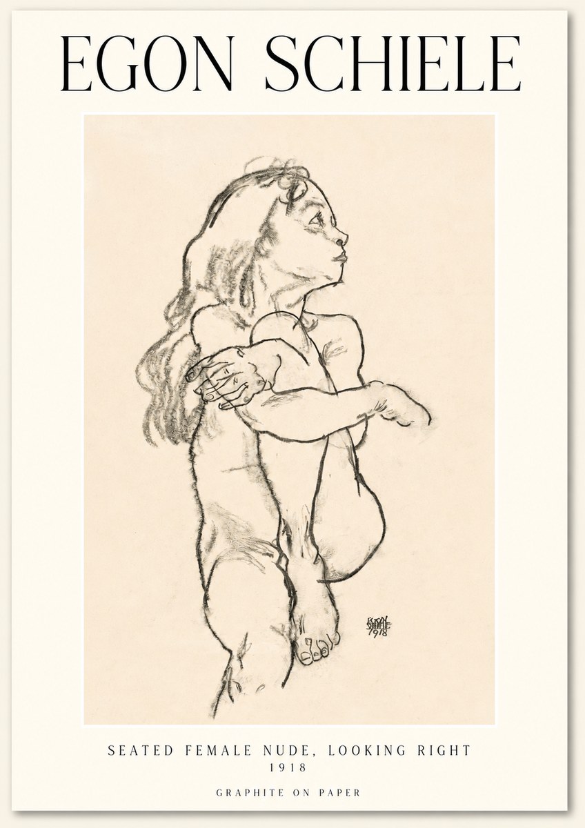 Schiele Seated Female Nude, Looking Right No1 - Póster