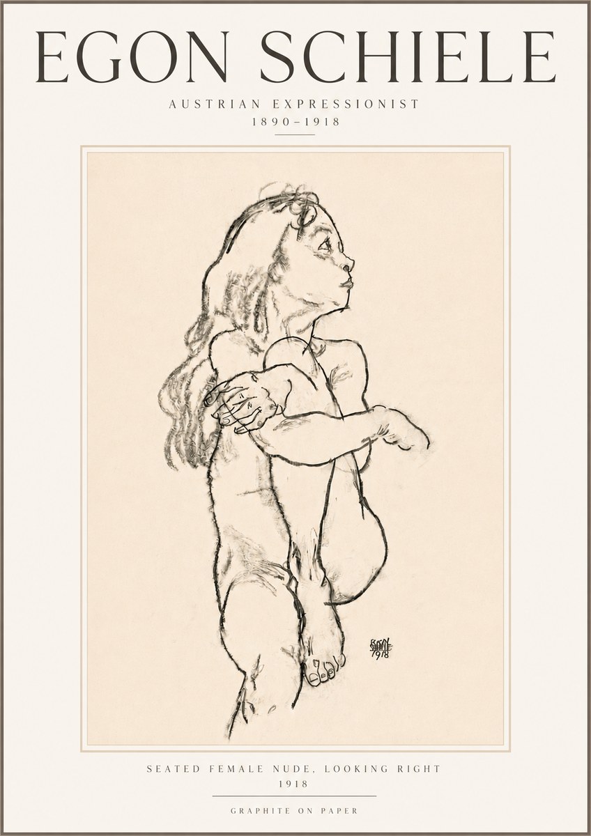 Schiele Seated Female Nude, Looking Right No5 - Póster