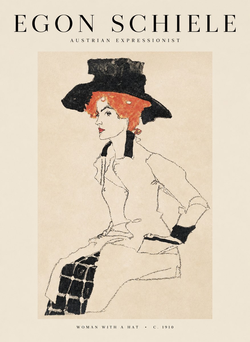 Schiele Woman with a Hat No1 - Póster