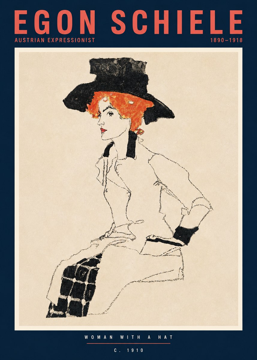 Schiele Woman with a Hat No2 - Póster