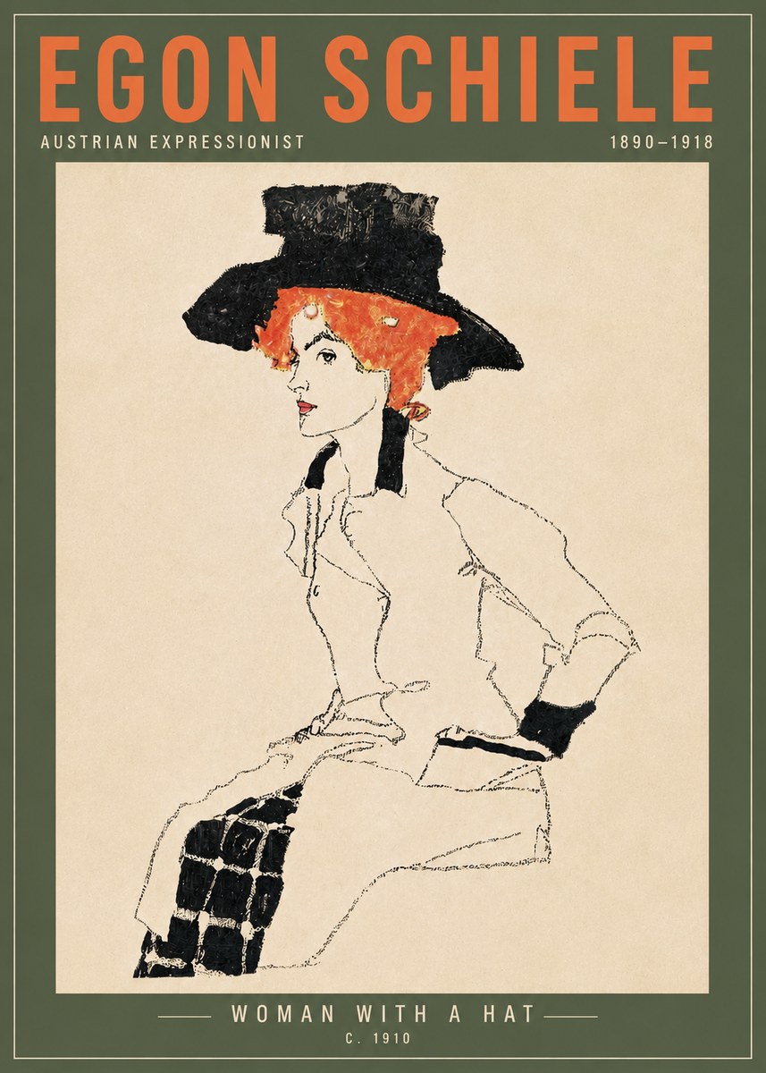 Schiele Woman with a Hat No6 - Póster
