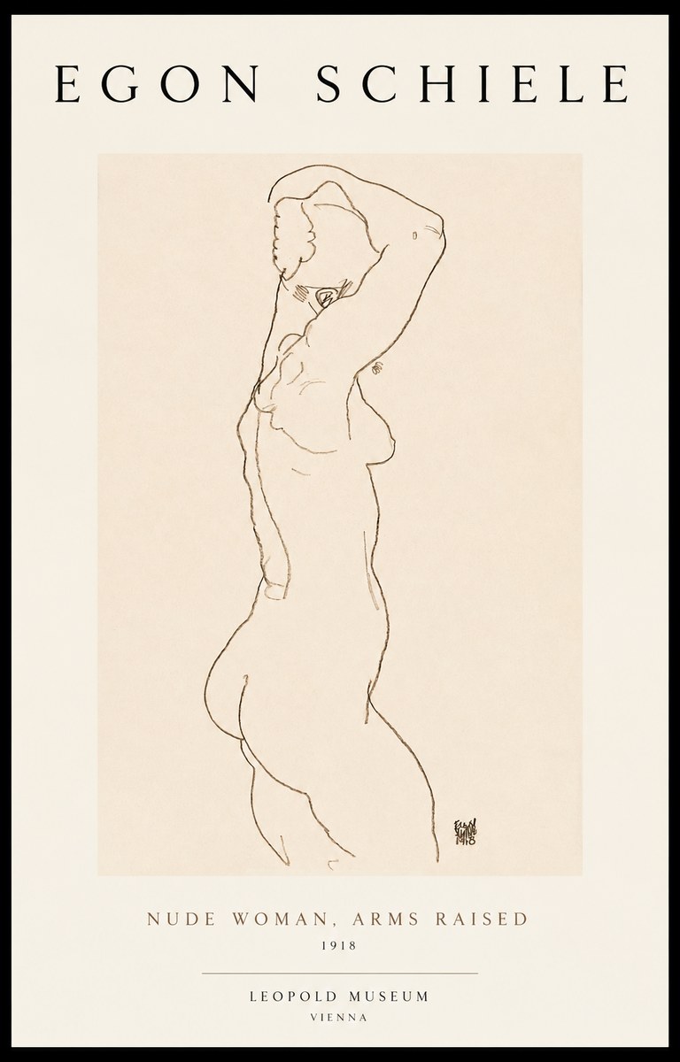 Schiele Nude Woman, Arms Raised No1 - Póster