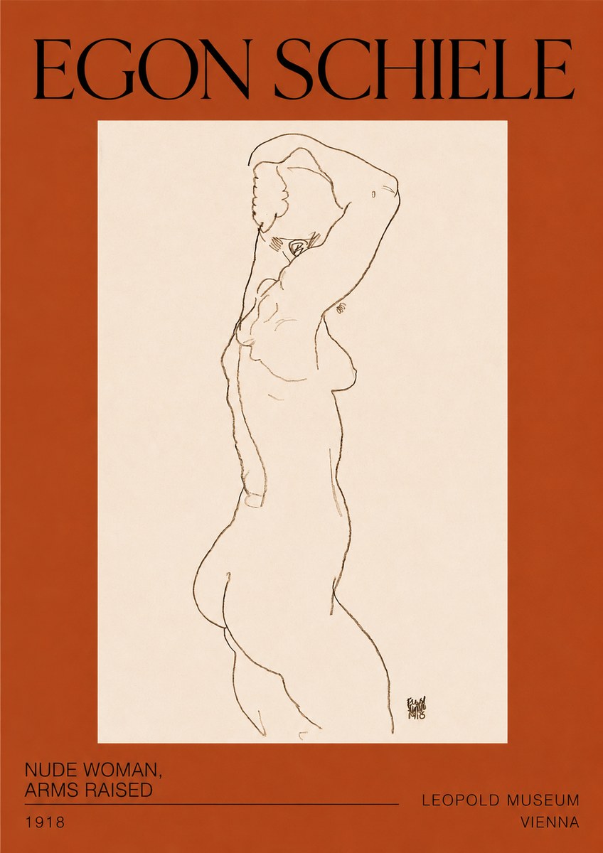 Schiele Nude Woman, Arms Raised No2 - Póster