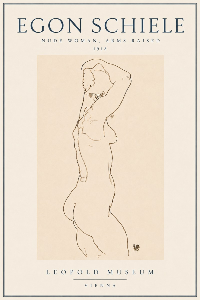 Schiele Nude Woman, Arms Raised No3 - Póster