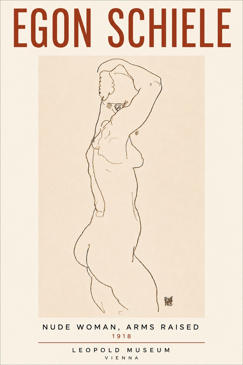 Schiele Nude Woman, Arms Raised No4 - Póster