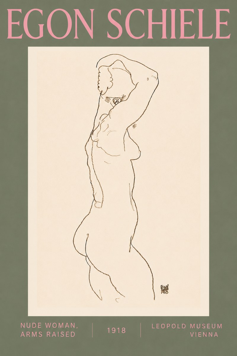 Schiele Nude Woman, Arms Raised No5 - Póster
