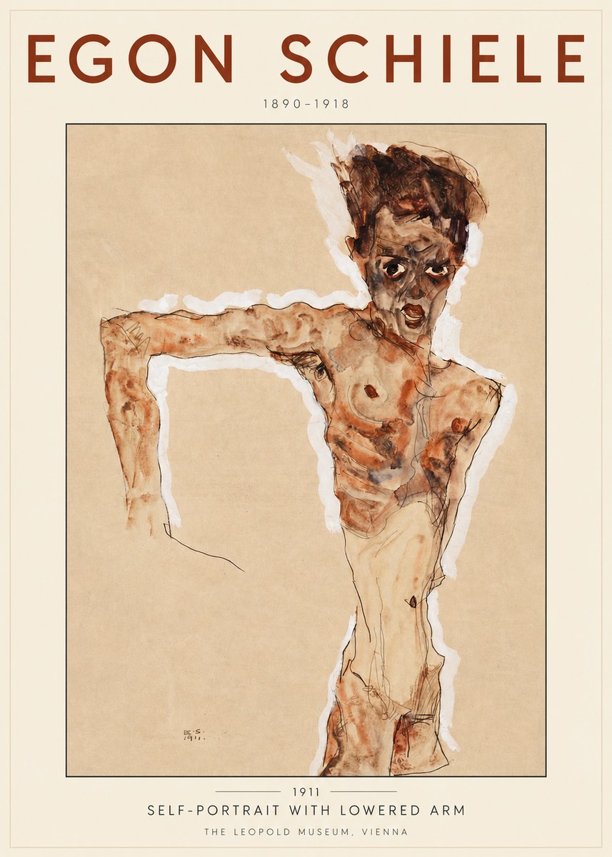 Schiele Self-portrait with Lowered Arm No3 - Póster