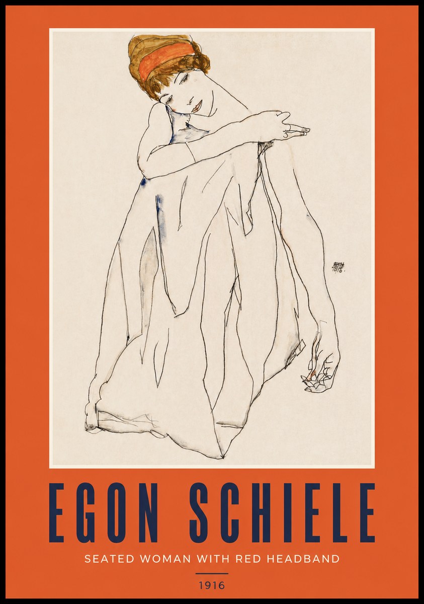 Schiele Seated Woman with Red Headband No2 - Póster