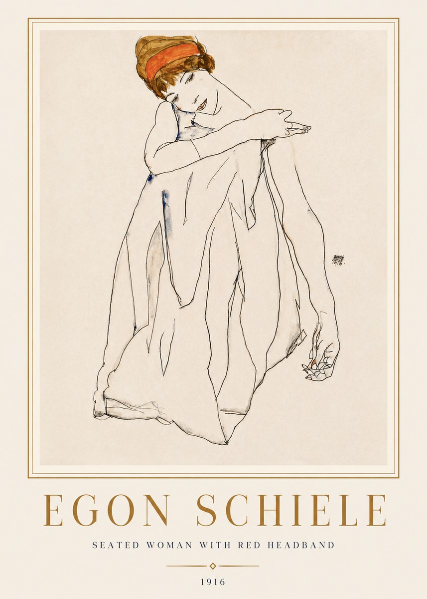 Schiele Seated Woman with Red Headband No4 - Póster