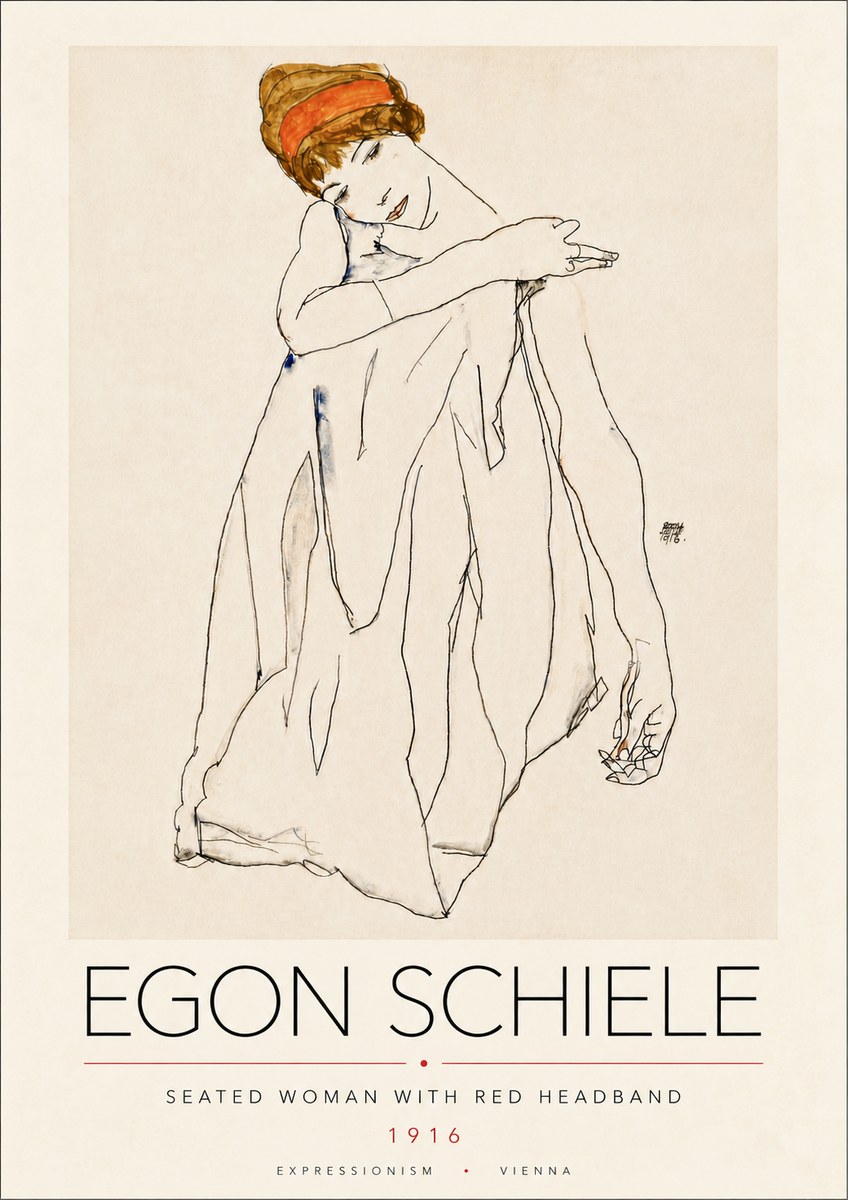 Schiele Seated Woman with Red Headband No6 - Póster