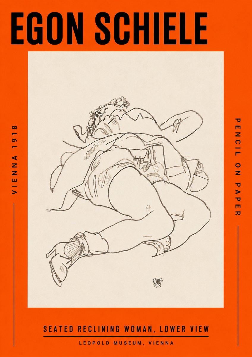 Schiele Seated Reclining Woman, Lower View No2 - Póster
