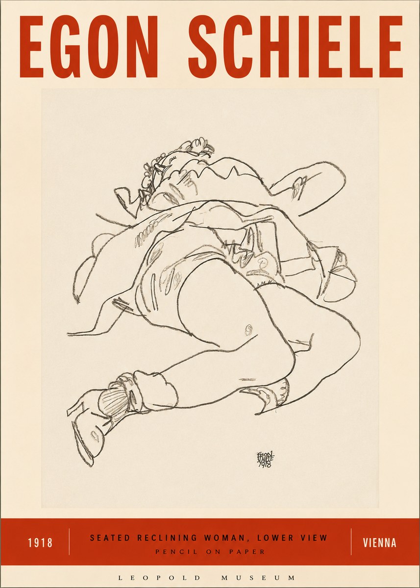 Schiele Seated Reclining Woman, Lower View No3 - Póster