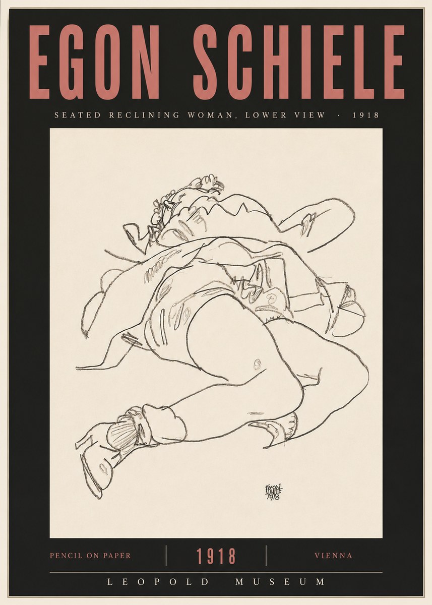 Schiele Seated Reclining Woman, Lower View No5 - Póster