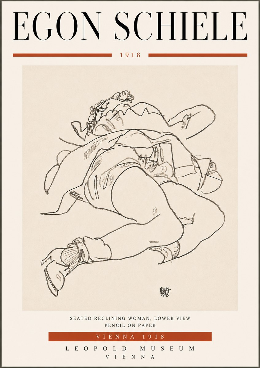 Schiele Seated Reclining Woman, Lower View No6 - Póster