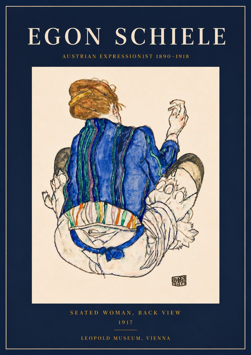Schiele Seated Woman, Back View No6 - Póster