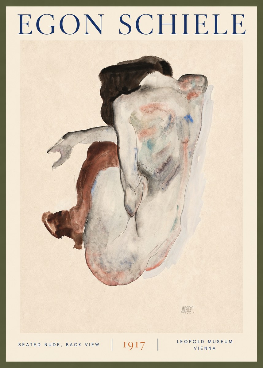 Schiele Seated Nude, Back View No2 - Póster