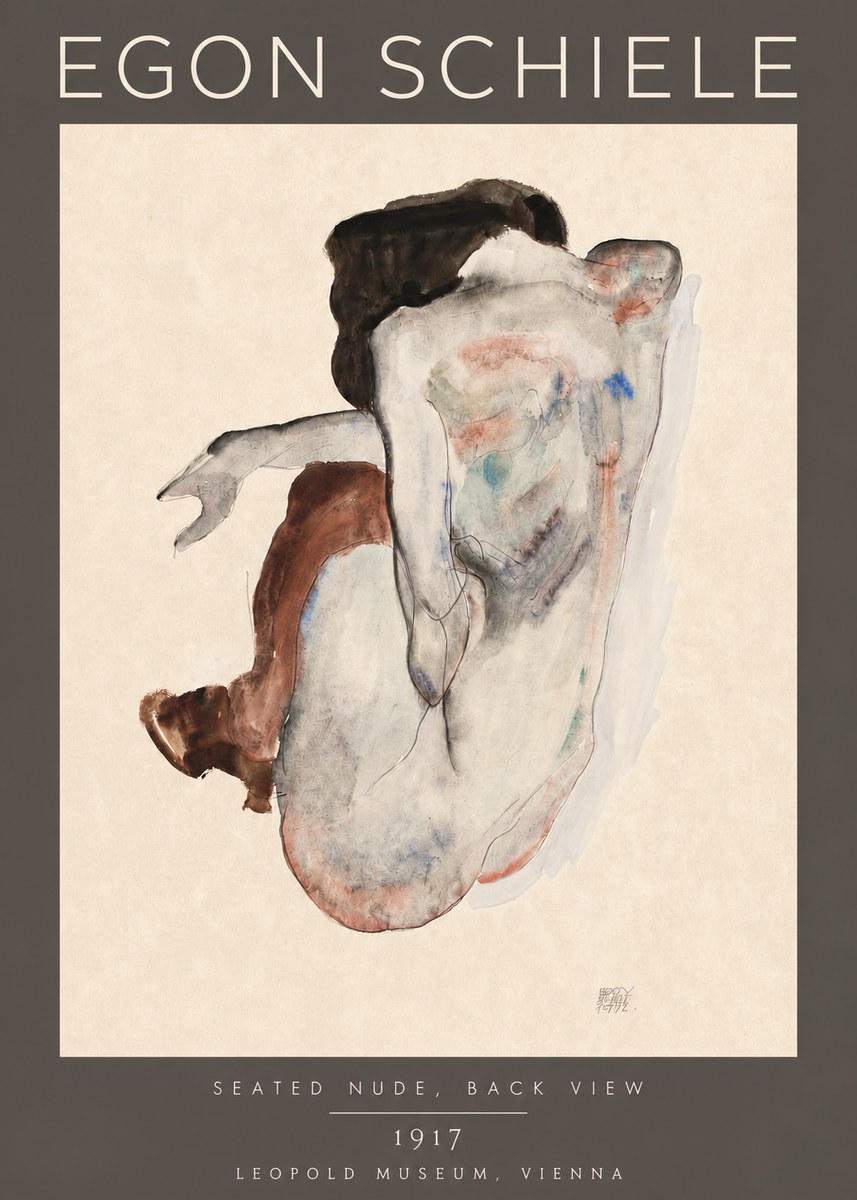 Schiele Seated Nude, Back View No4 - Póster
