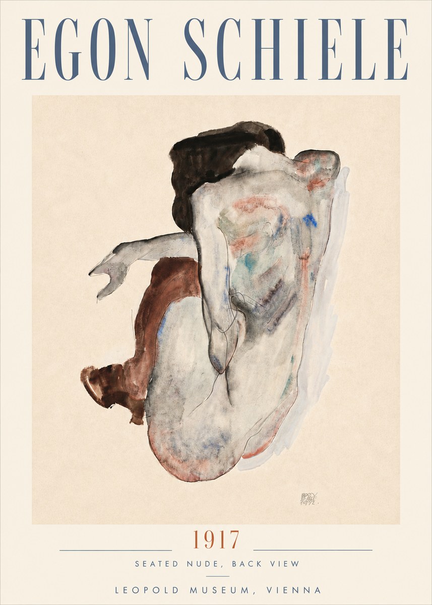 Schiele Seated Nude, Back View No5 - Póster