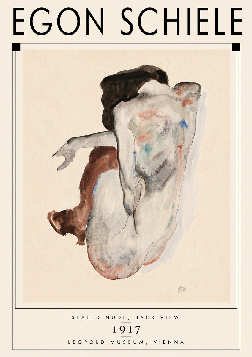 Schiele Seated Nude, Back View No6 - Póster