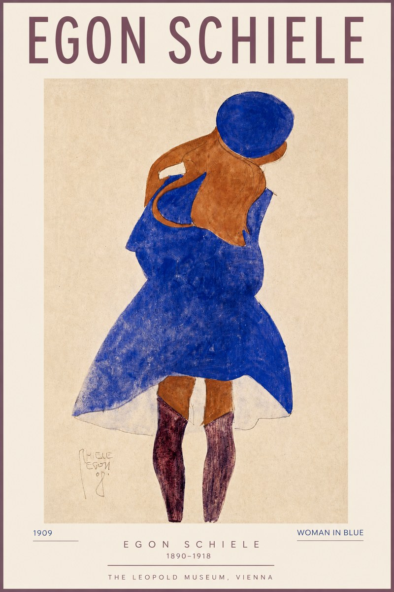 Schiele Blue Dress (Girl in Blue) No3 - Póster