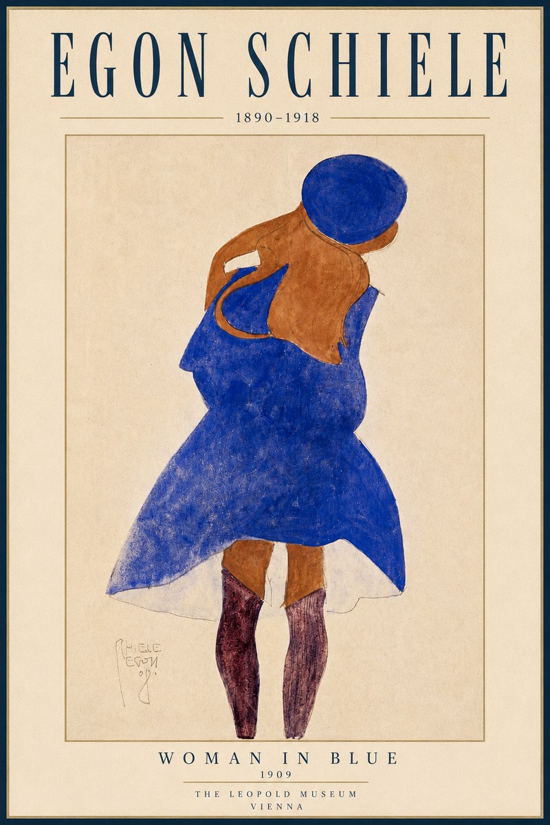 Schiele Blue Dress (Girl in Blue) No4 - Póster