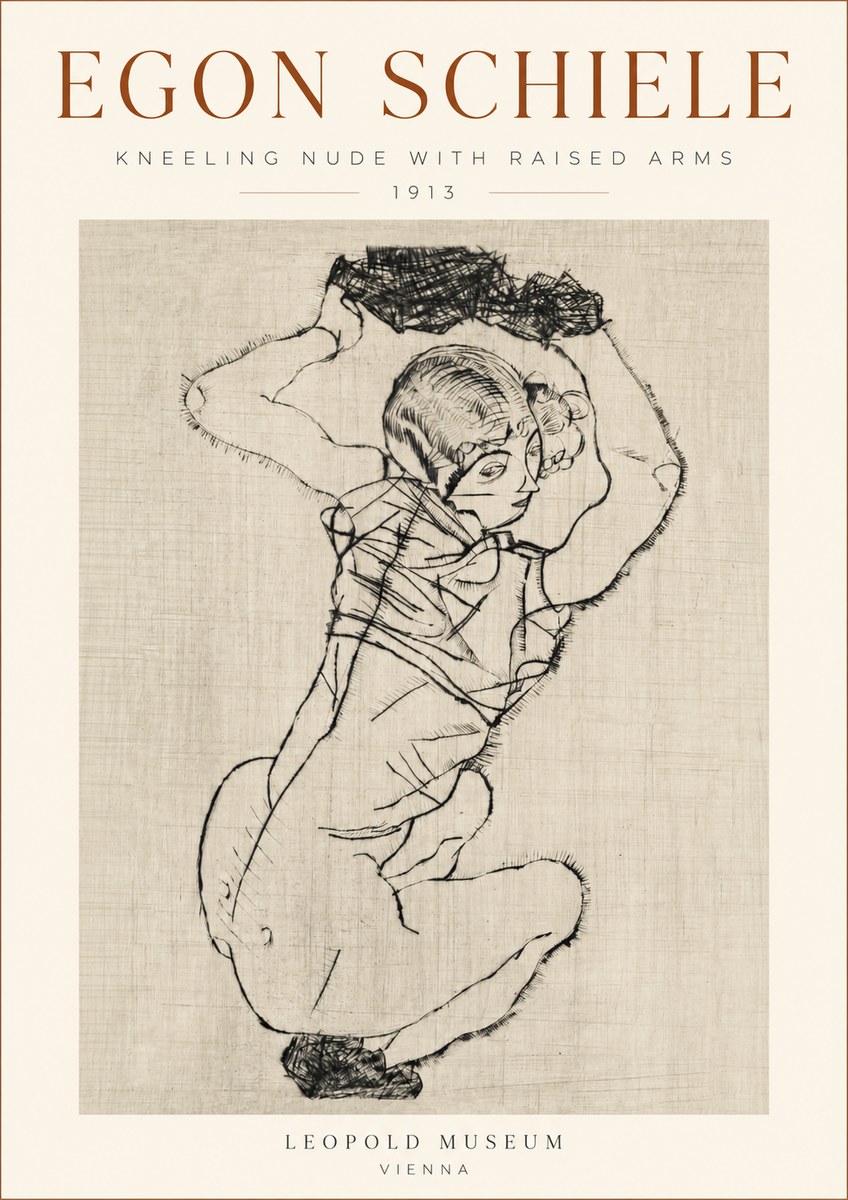 Schiele Kneeling Nude with Raised Arms No3 - Póster