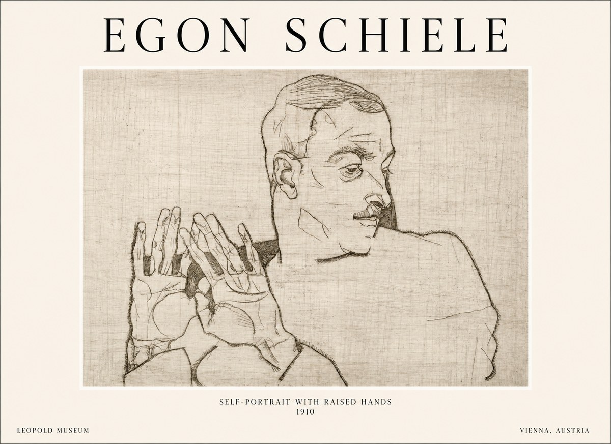 Schiele Self-portrait with Raised Hands No1 - Póster