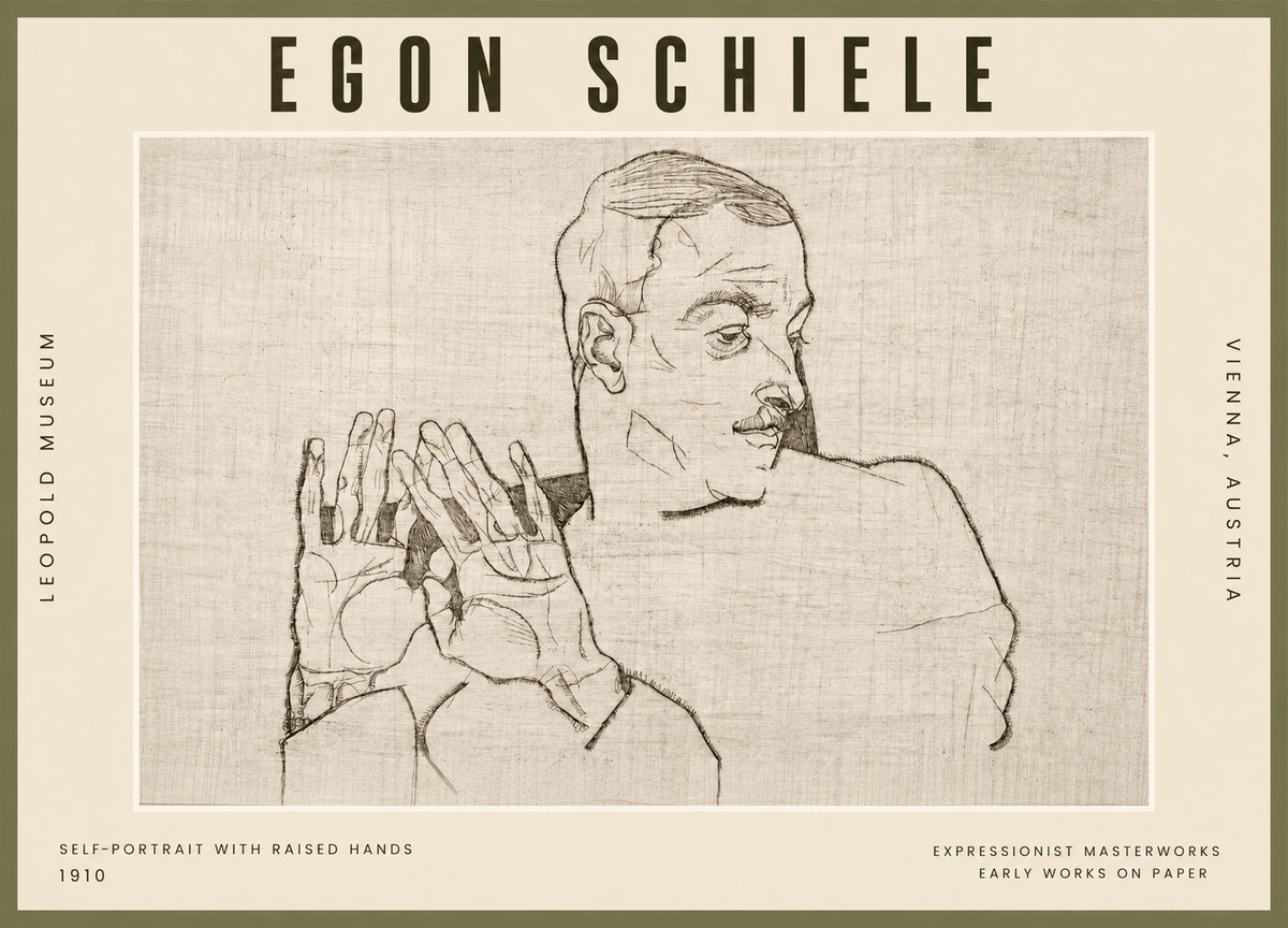 Schiele Self-portrait with Raised Hands No5 - Póster
