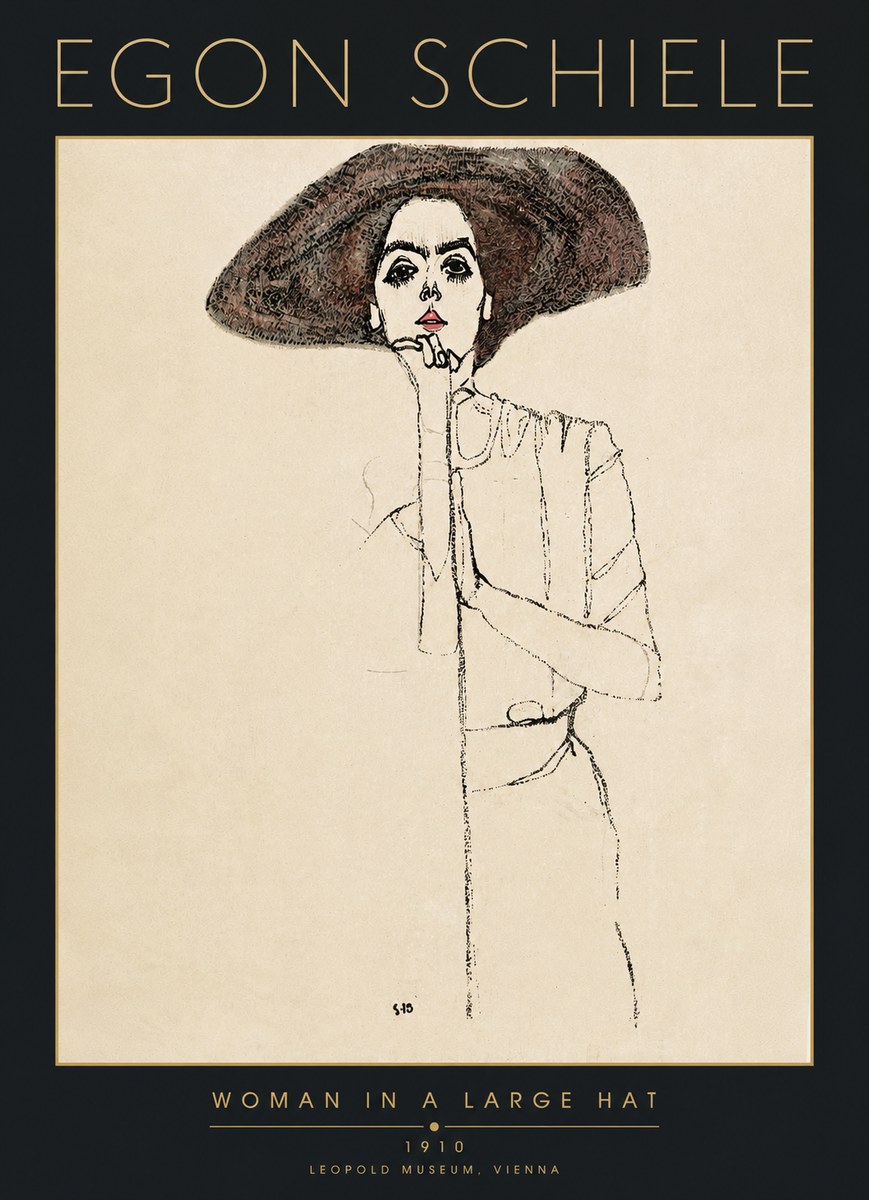 Schiele Woman in a Large Hat No5 - Póster