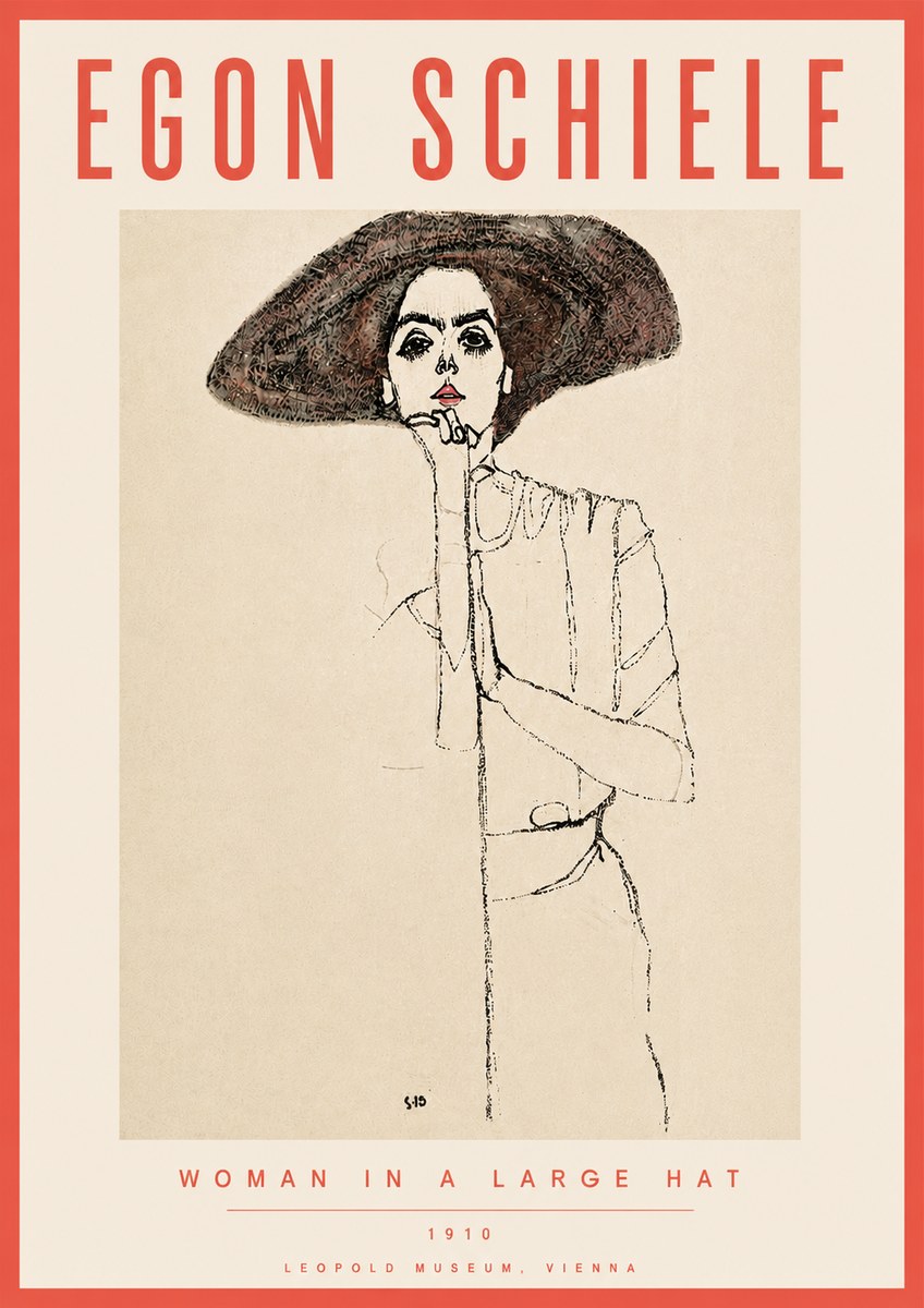 Schiele Woman in a Large Hat No6 - Póster