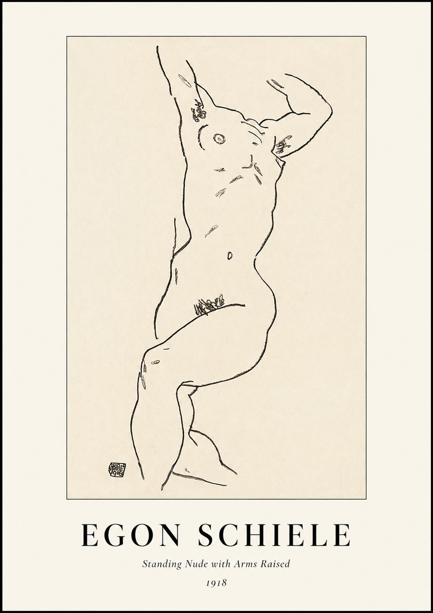 Schiele Standing Nude with Arms Raised No1 - Póster