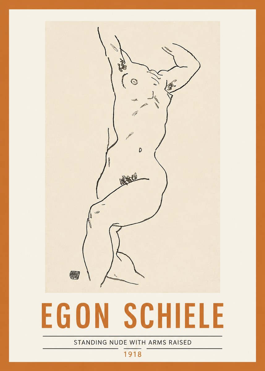 Schiele Standing Nude with Arms Raised No2 - Póster