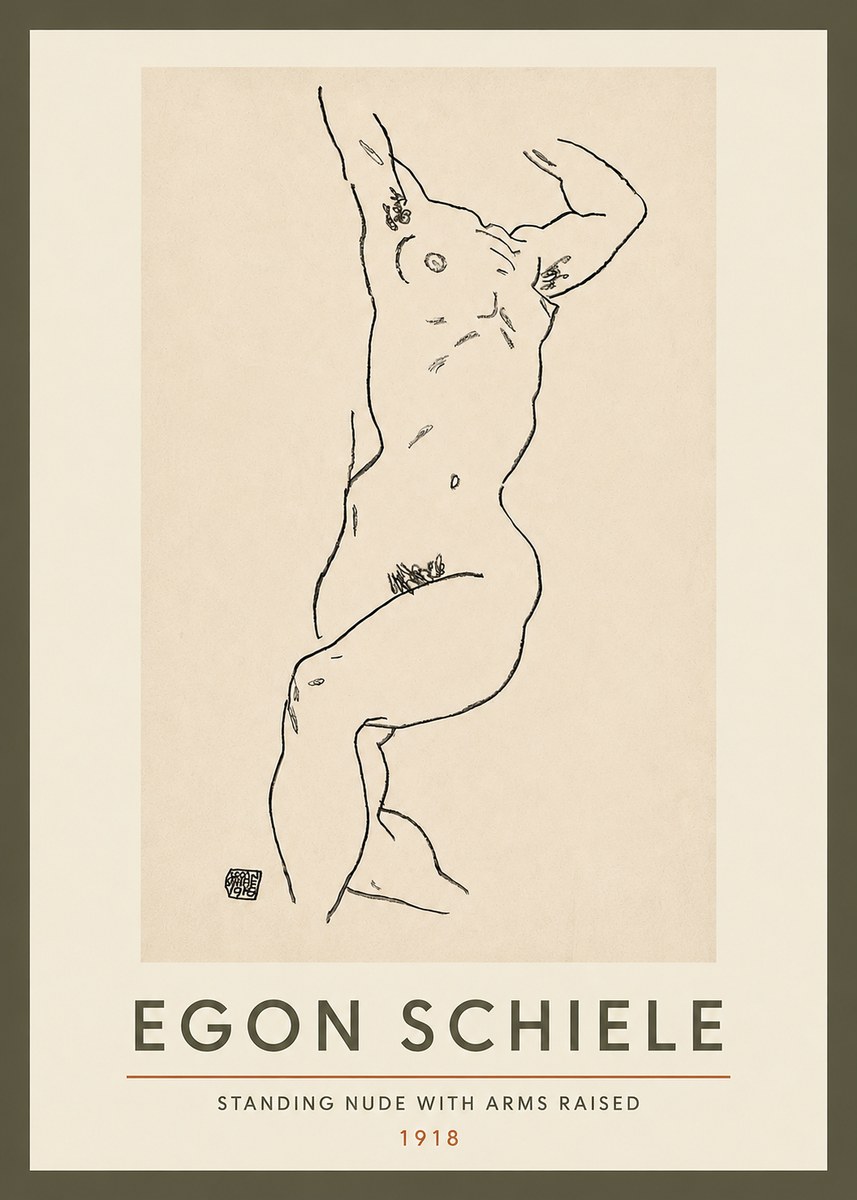 Schiele Standing Nude with Arms Raised No3 - Póster