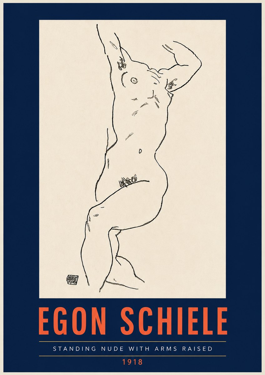 Schiele Standing Nude with Arms Raised No4 - Póster