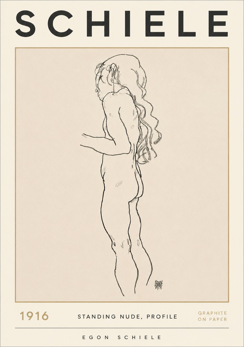 Schiele Standing Nude, Profile No2 - Póster