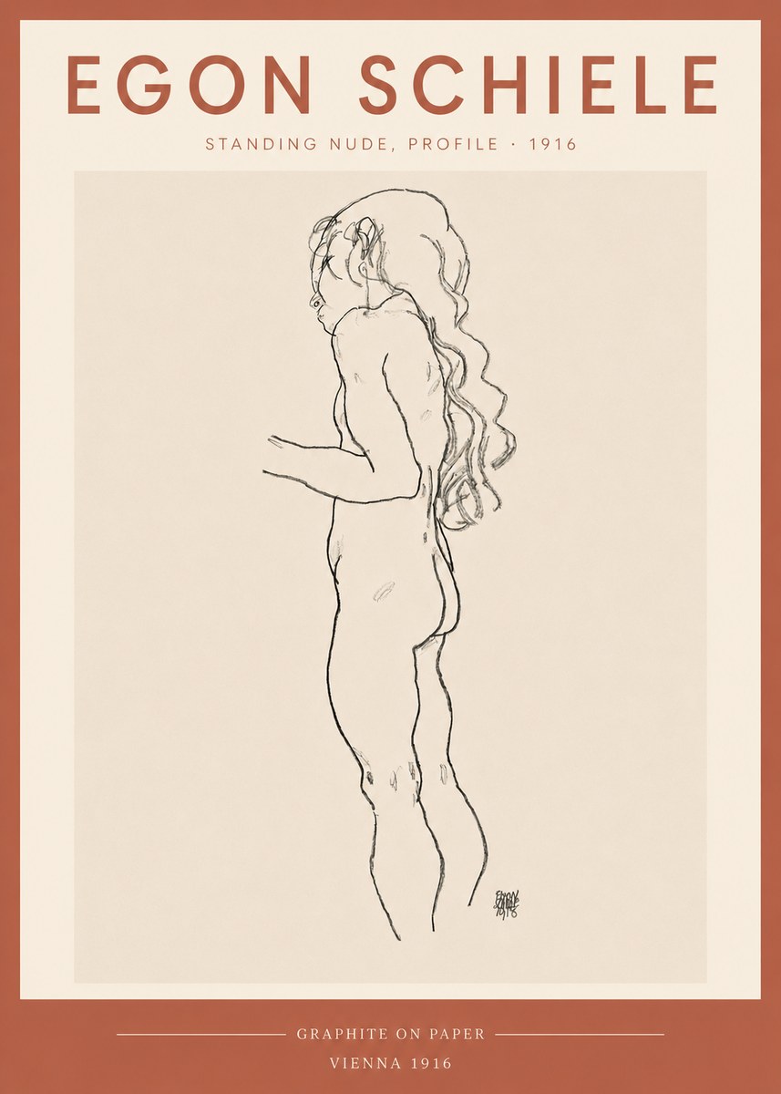 Schiele Standing Nude, Profile No3 - Póster