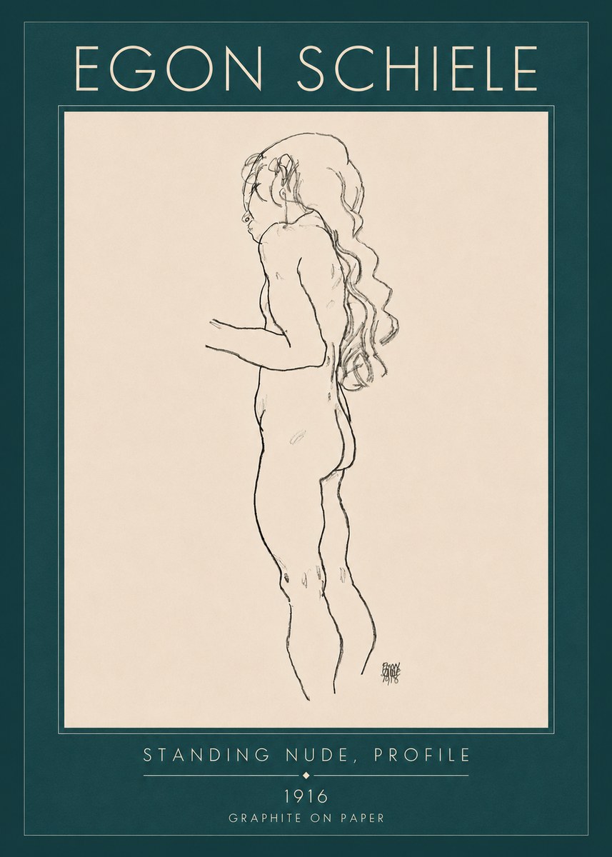 Schiele Standing Nude, Profile No4 - Póster