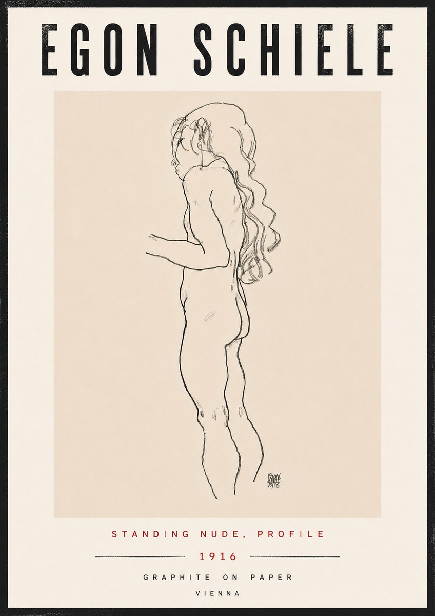 Schiele Standing Nude, Profile No6 - Póster