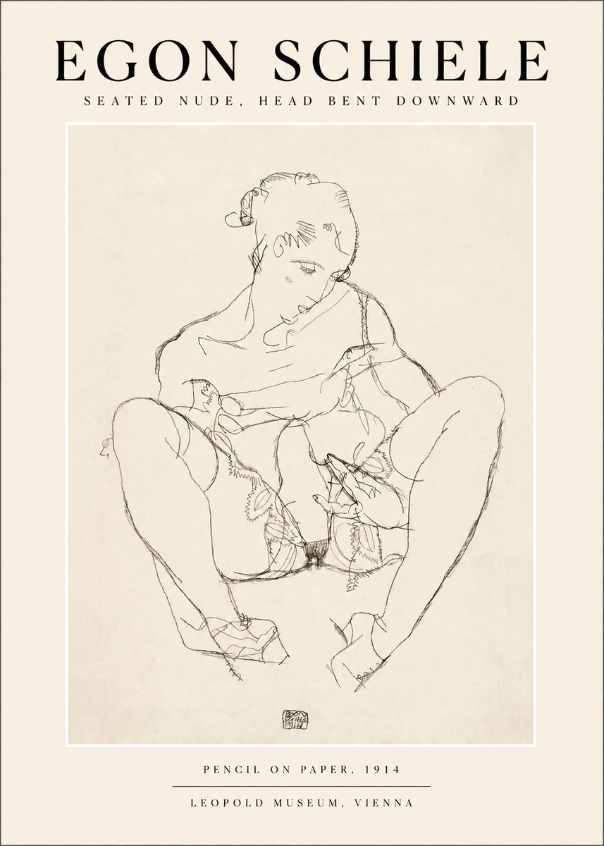 Schiele Seated Nude, Head Bent Downward No1 - Póster